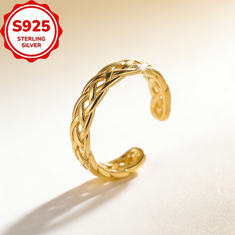 Women's S925 Silver Woven Cross Hollow Open Toe Ring, Elegant Gift